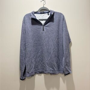 JOHN MORGAN • Men’s Striped Blue/White Cotton Blend Quarter Zip Pullover Shirt